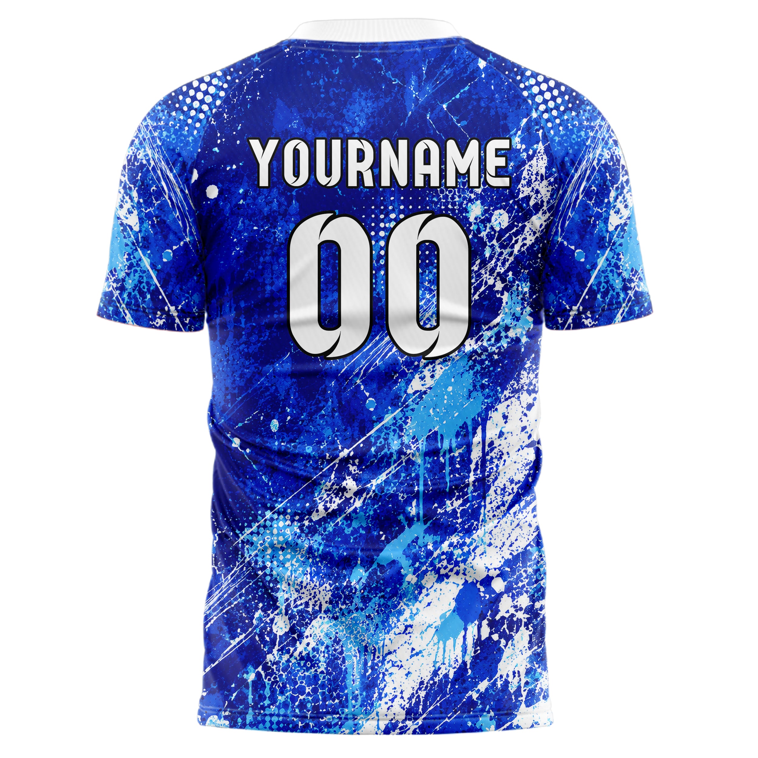 Royalblau lebendiges Graffiti diagonal Paint Flow Design 03-0379 individuelles Fußballtrikot back