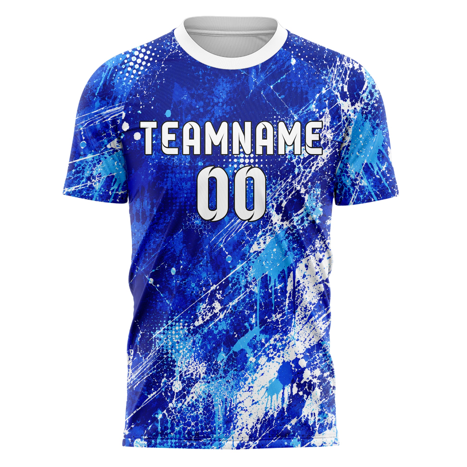 Royalblau lebendiges Graffiti diagonal Paint Flow Design 03-0379 individuelles Fußballtrikot front