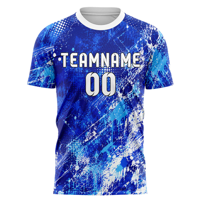 Royalblau lebendiges Graffiti diagonal Paint Flow Design 03-0379 individuelles Fußballtrikot front