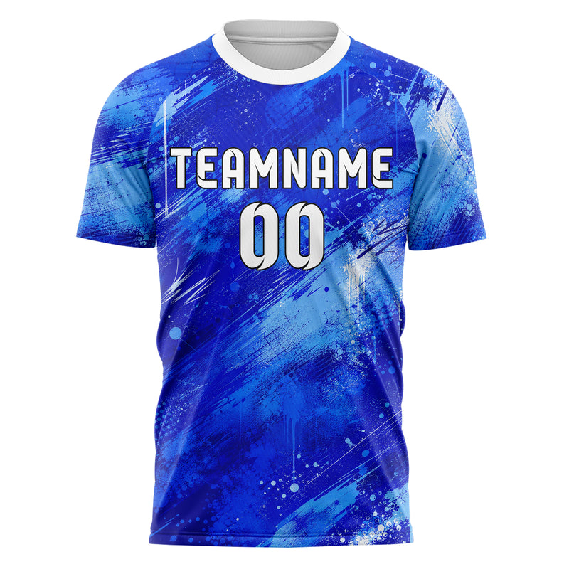 Royalblau lebendiges Graffiti Drip Paint Design 03-0004 individuelles Fußballtrikot front