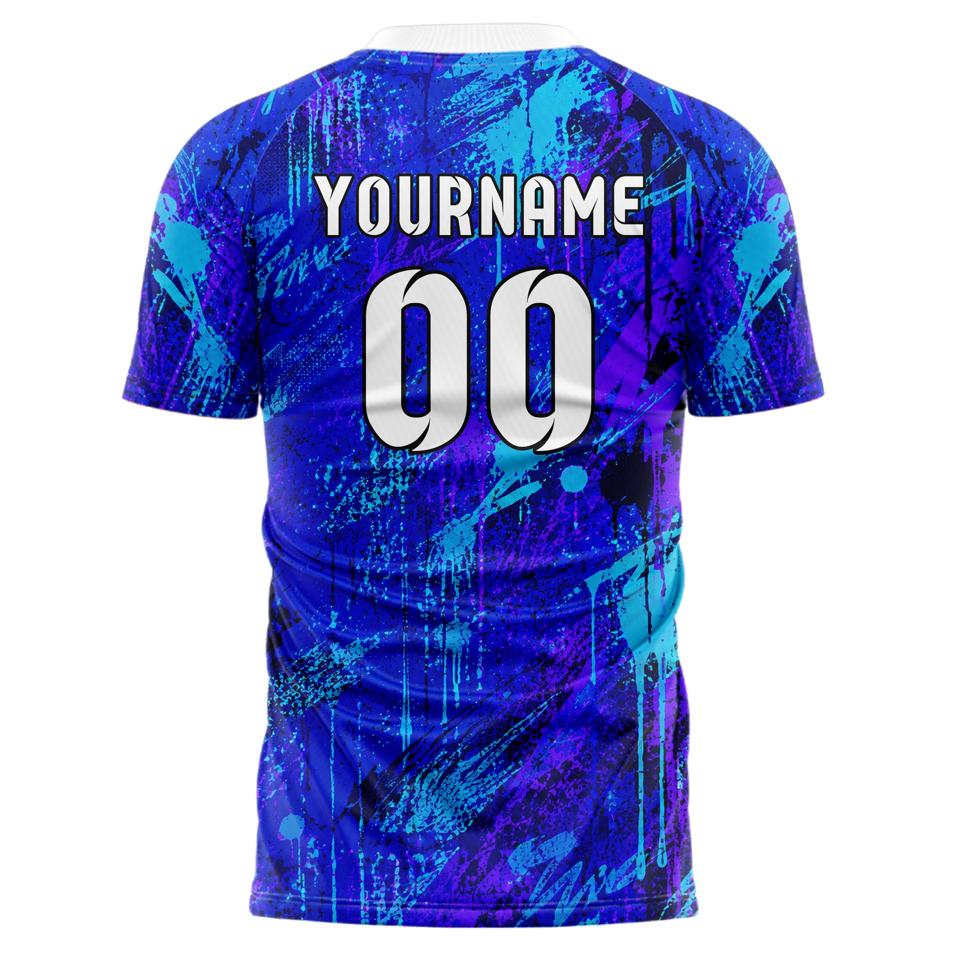 Royalblau lebendiges Graffiti Drip Paint Design 03-0092 individuelles Fußballtrikot back