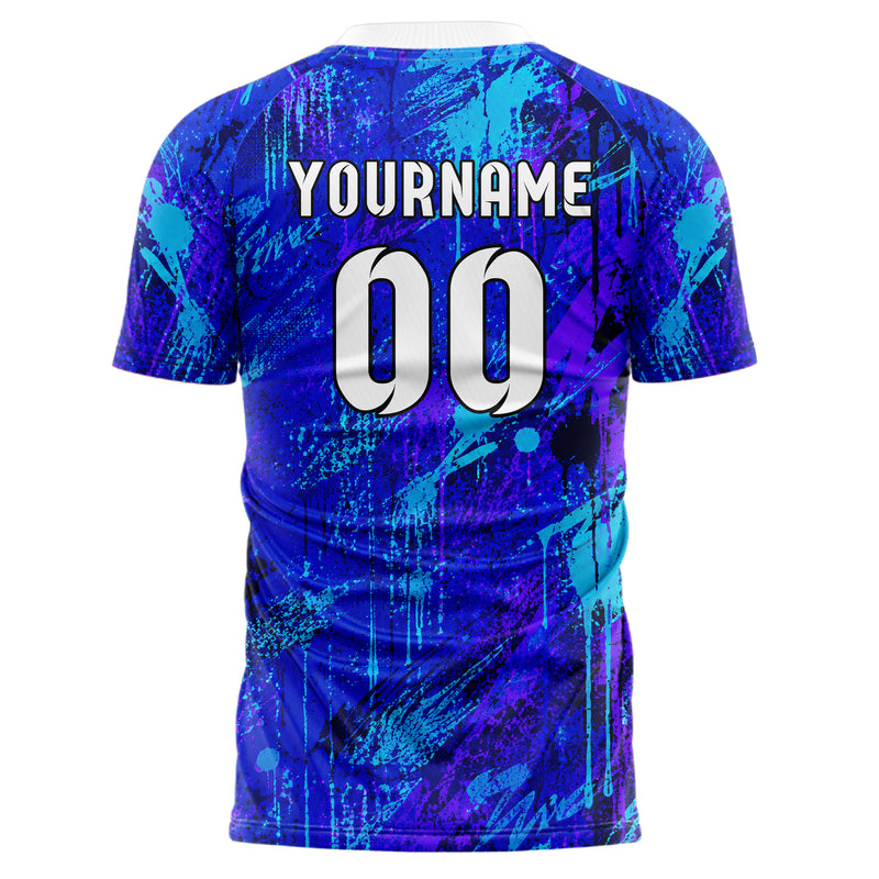 Royalblau lebendiges Graffiti Drip Paint Design 03-0092 individuelles Fußballtrikot back