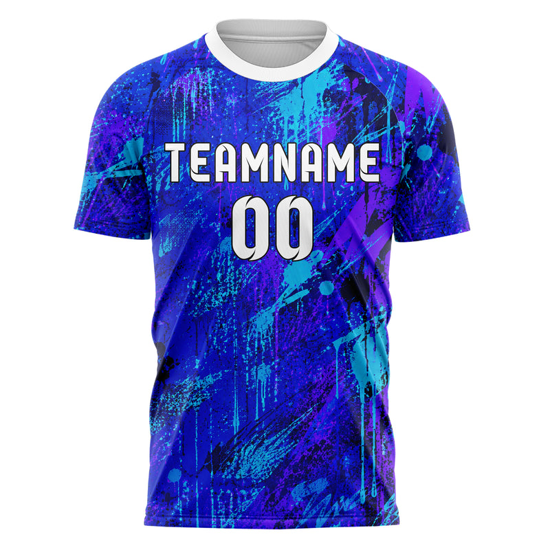 Royalblau lebendiges Graffiti Drip Paint Design 03-0092 individuelles Fußballtrikot front