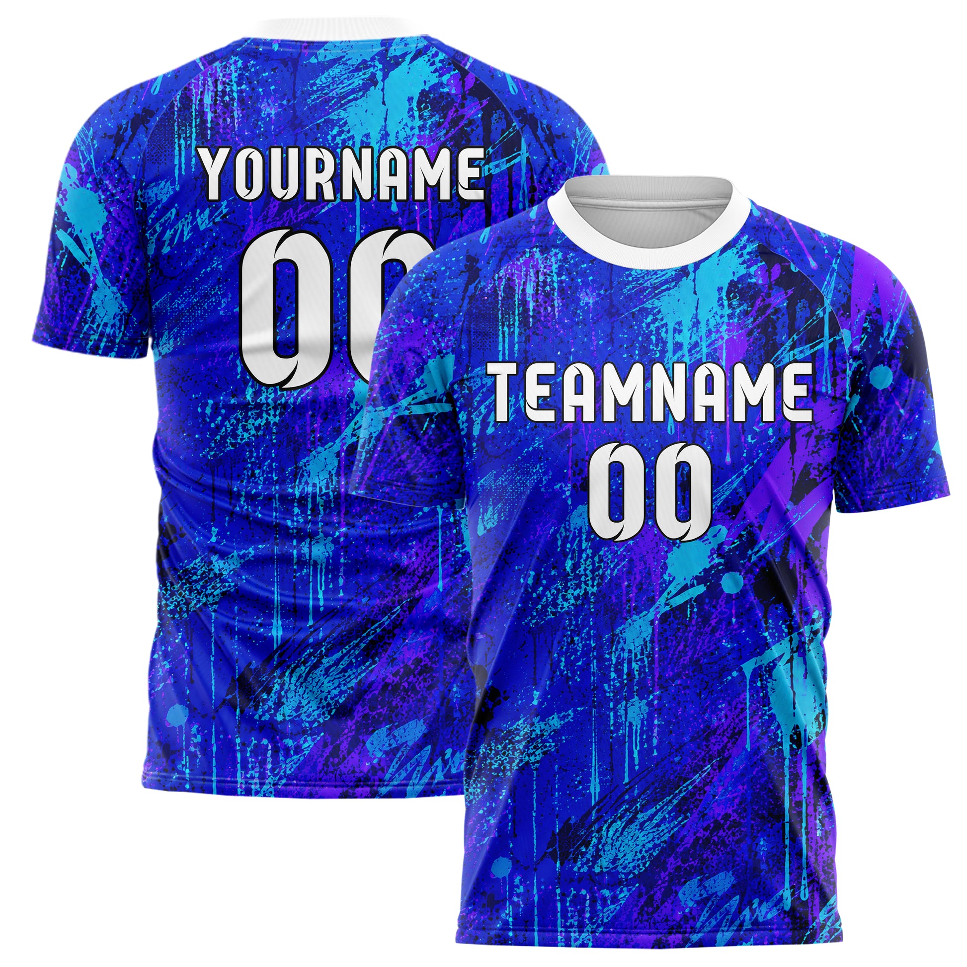 Royalblau lebendiges Graffiti Drip Paint Design 03-0092 individuelles Fußballtrikot main