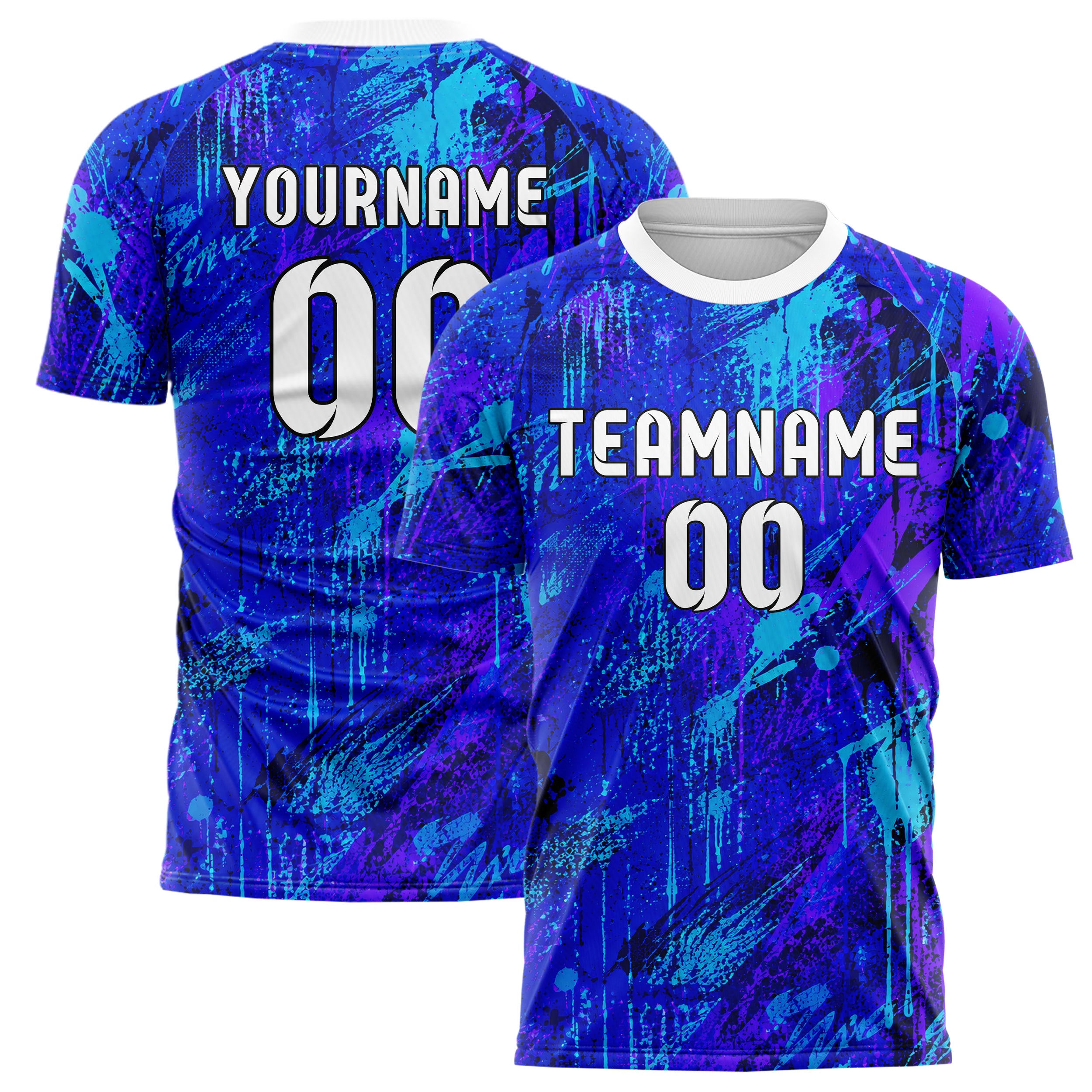 Royalblau lebendiges Graffiti Drip Paint Design 03-0092 individuelles Fußballtrikot main