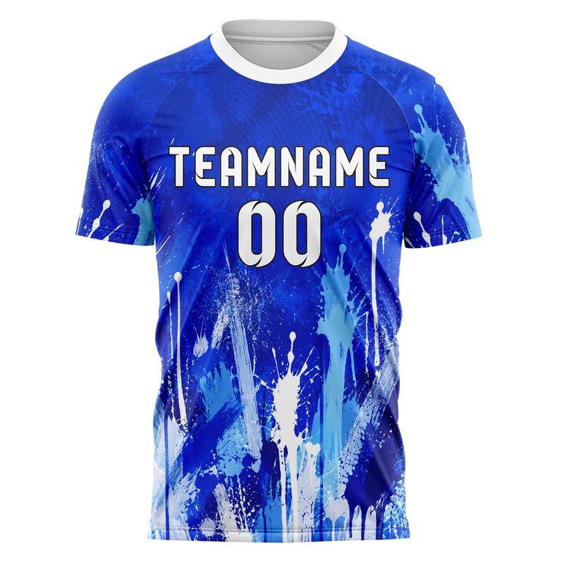 Royalblau lebendiges Graffiti Drip Paint Design 03-0100 individuelles Fußballtrikot front