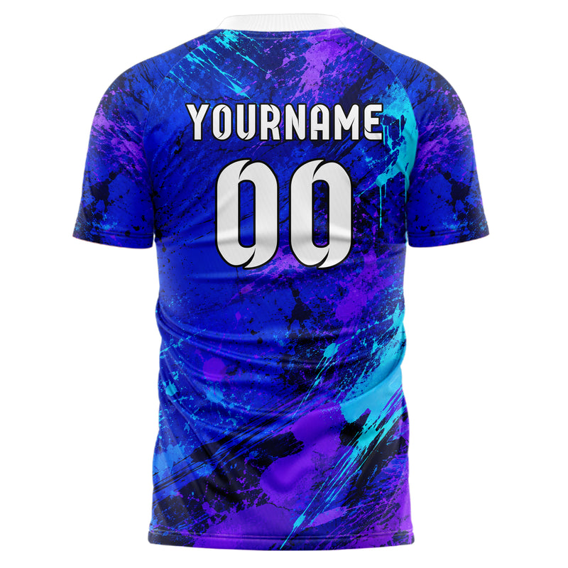 Royalblau lebendiges Graffiti Grunge Smear Design 03-0041 individuelles Fußballtrikot back