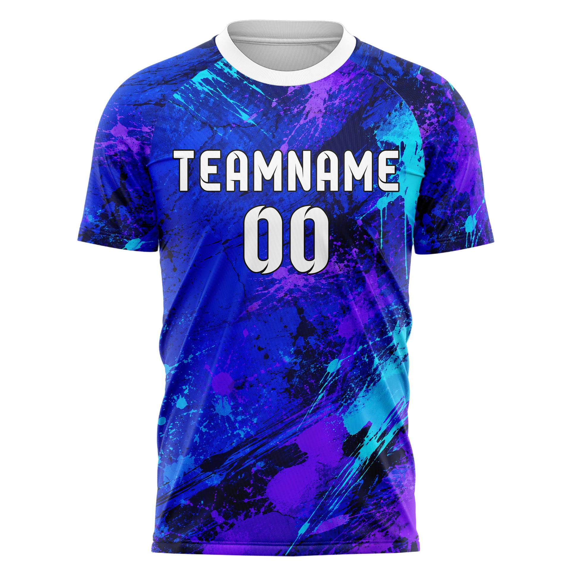 Royalblau lebendiges Graffiti Grunge Smear Design 03-0041 individuelles Fußballtrikot front