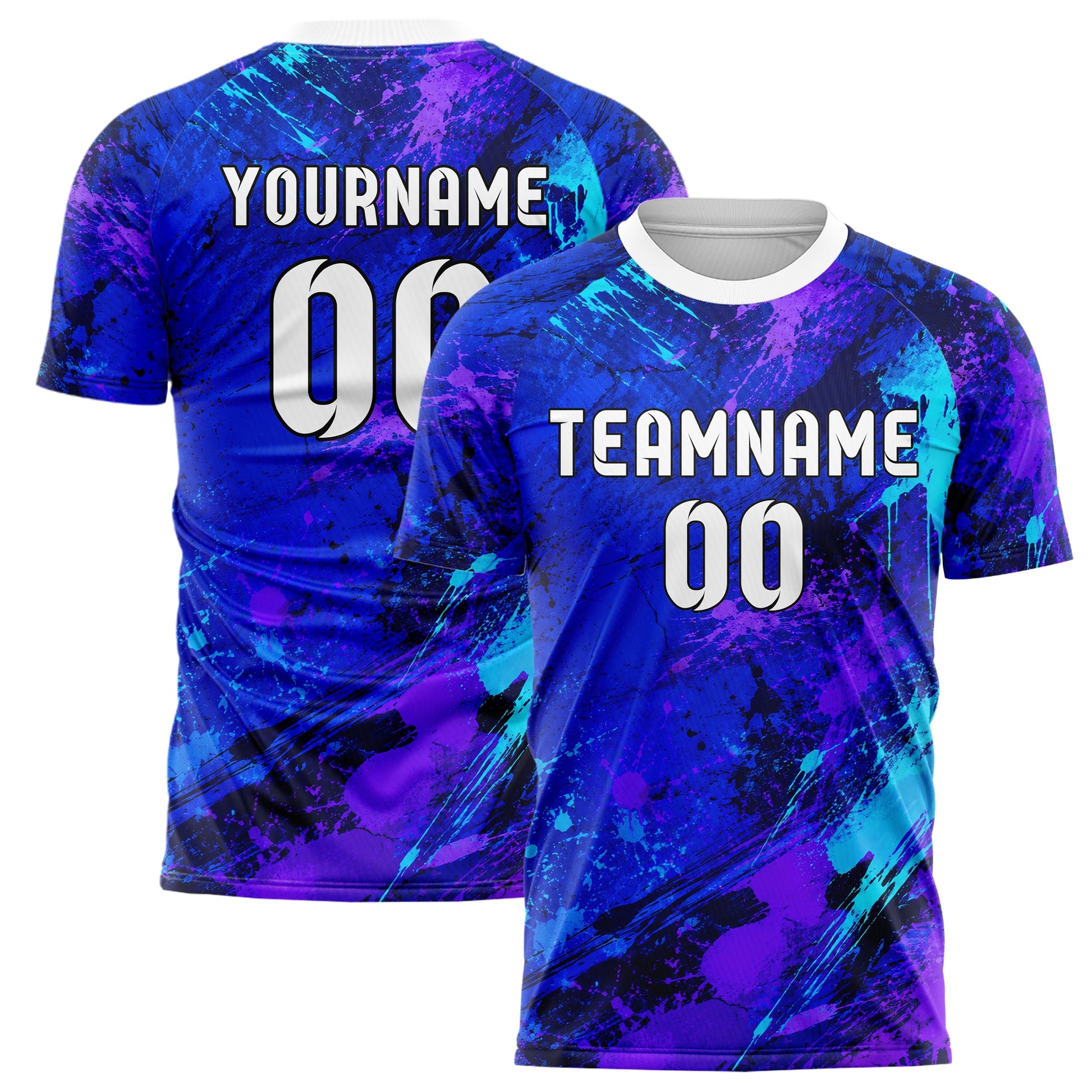 Royalblau lebendiges Graffiti Grunge Smear Design 03-0041 individuelles Fußballtrikot main