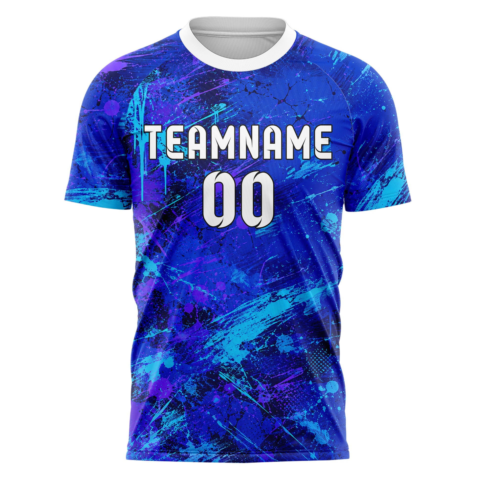 Royalblau lebendiges Graffiti Grunge Smear Design 03-0089 individuelles Fußballtrikot front