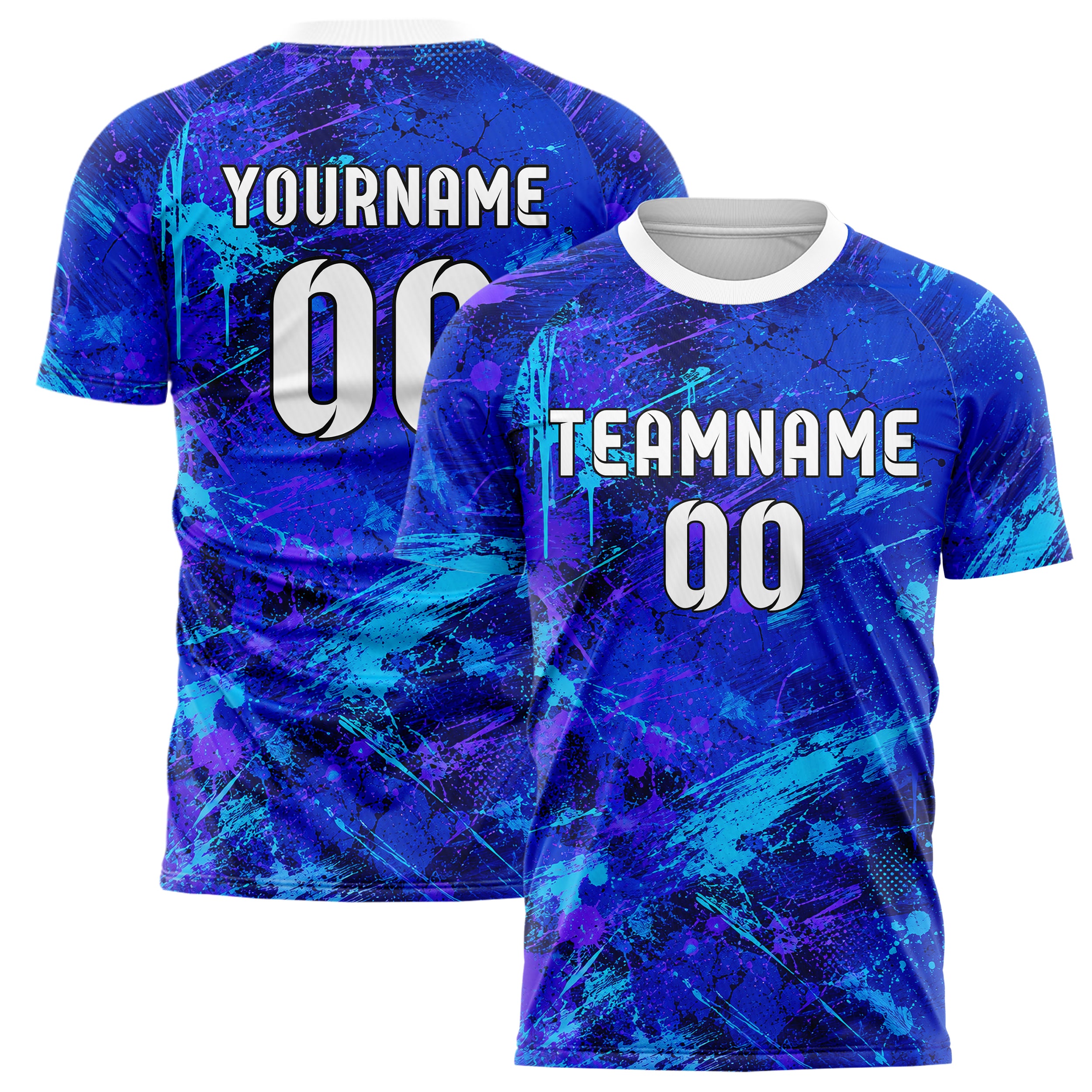 Royalblau lebendiges Graffiti Grunge Smear Design 03-0089 individuelles Fußballtrikot main