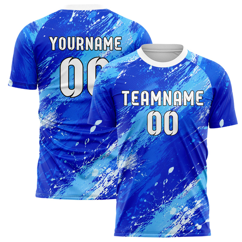 Royalblau lebendiges Graffiti Grunge Smear Design 03-0145 individuelles Fußballtrikot main