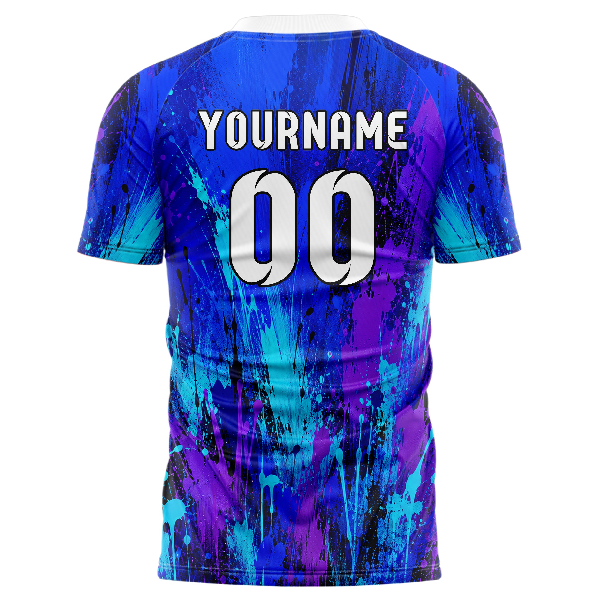 Royalblau lebendiges Graffiti Grunge Smear Design 03-0209 individuelles Fußballtrikot back