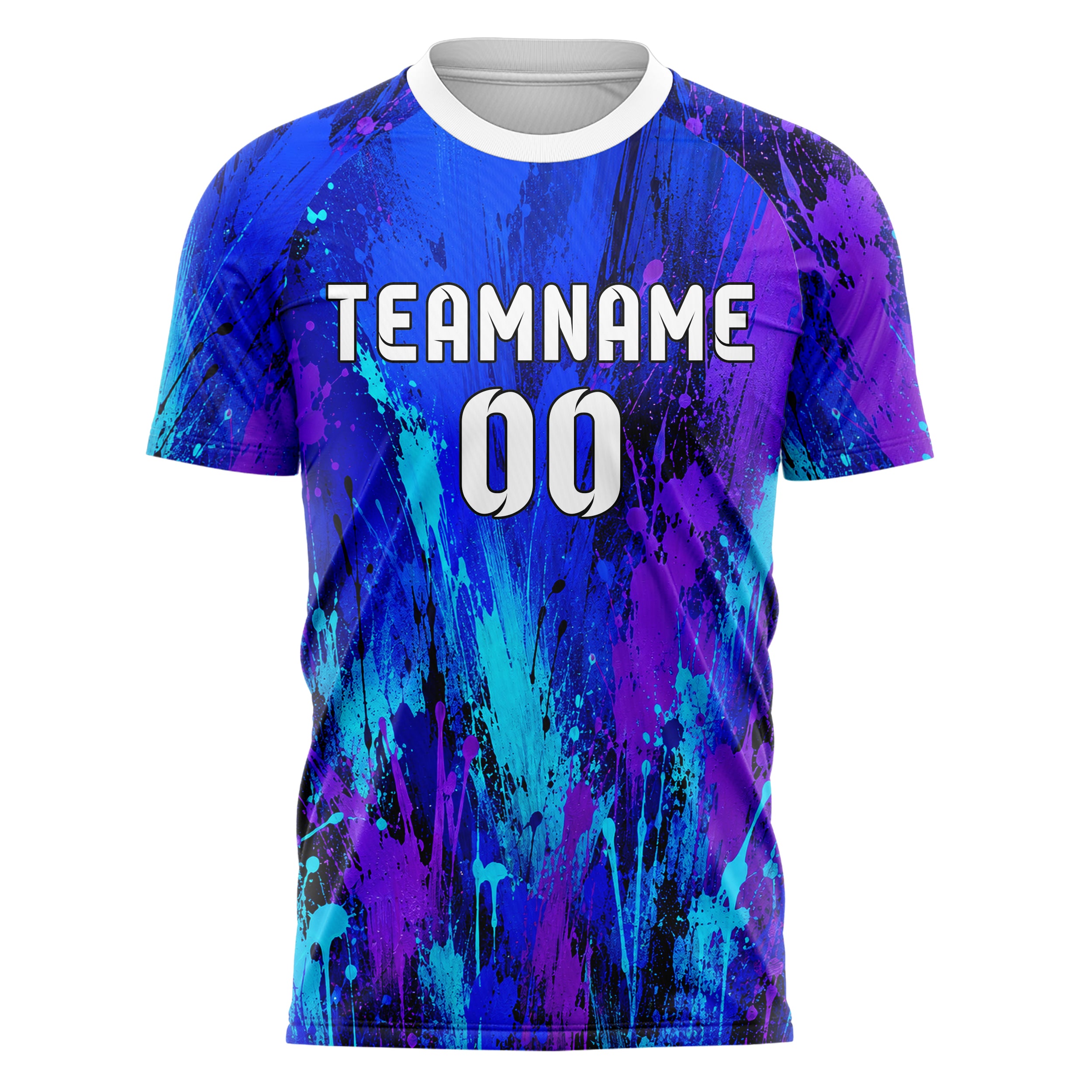 Royalblau lebendiges Graffiti Grunge Smear Design 03-0209 individuelles Fußballtrikot front