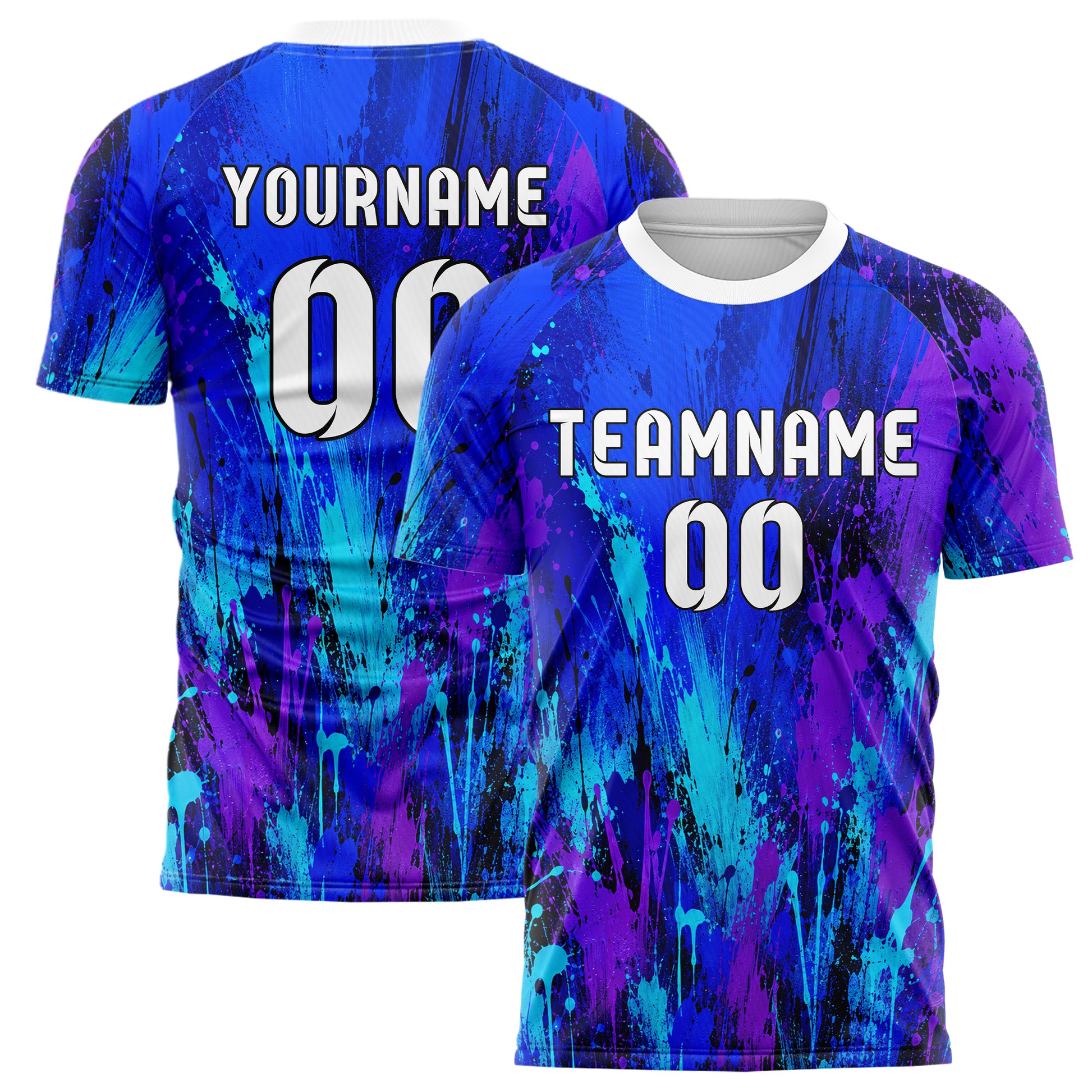 Royalblau lebendiges Graffiti Grunge Smear Design 03-0209 individuelles Fußballtrikot main