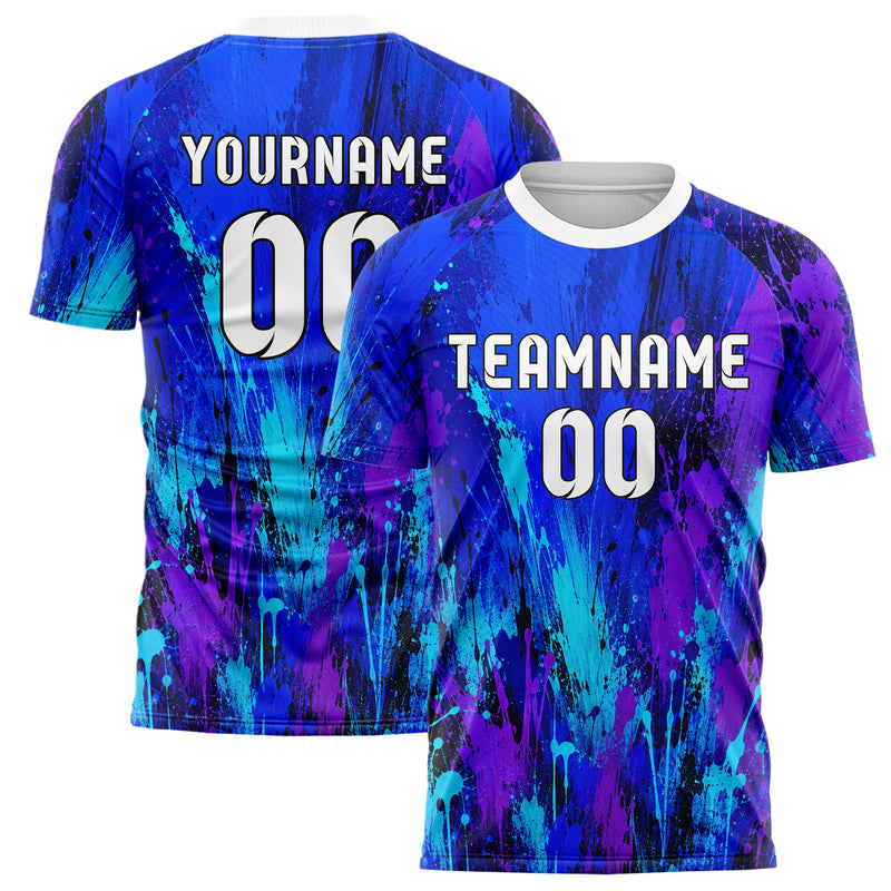 Royalblau lebendiges Graffiti Grunge Smear Design 03-0209 individuelles Fußballtrikot main