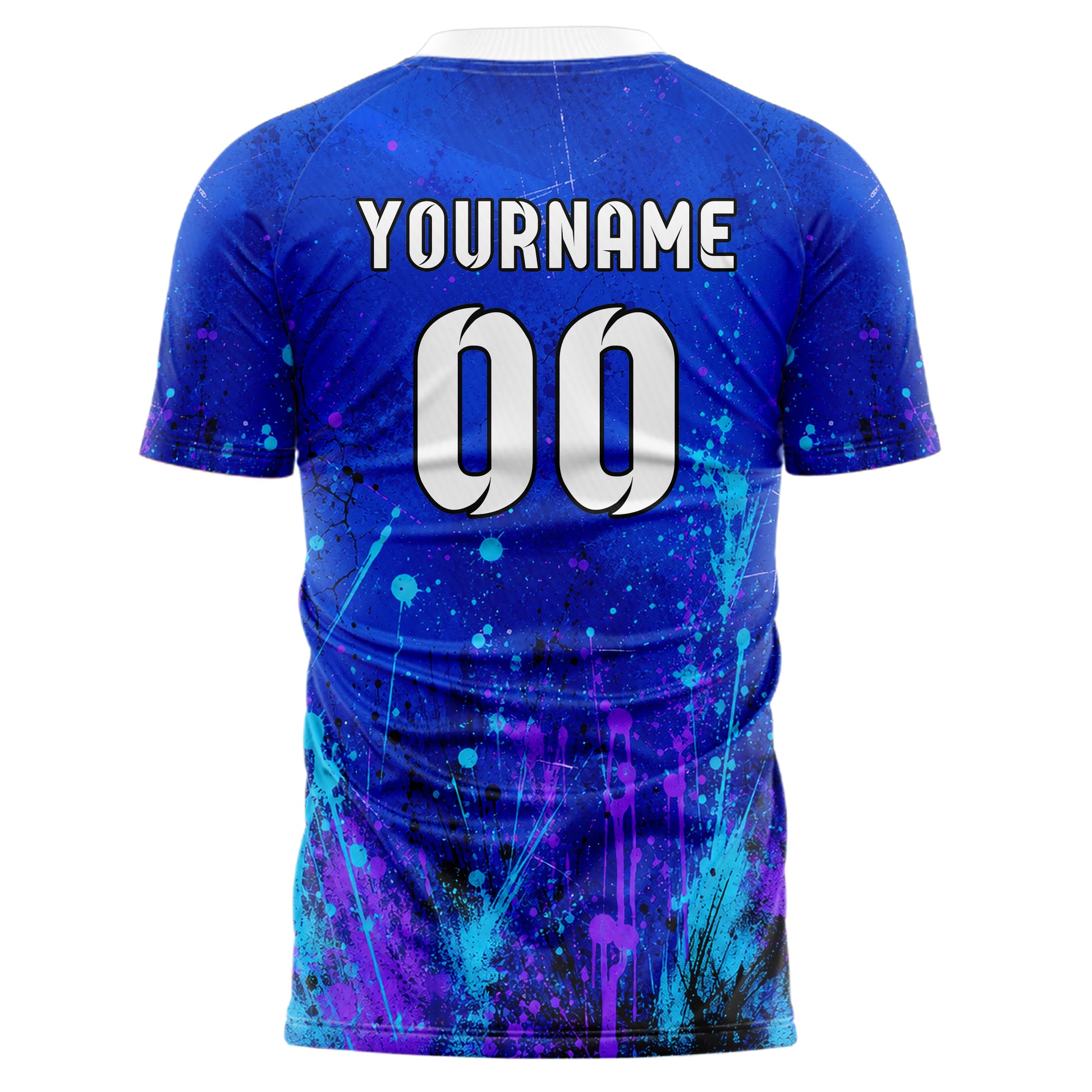 Royalblau lebendiges Graffiti Spray Splatter Design 03-0296 individuelles Fußballtrikot back