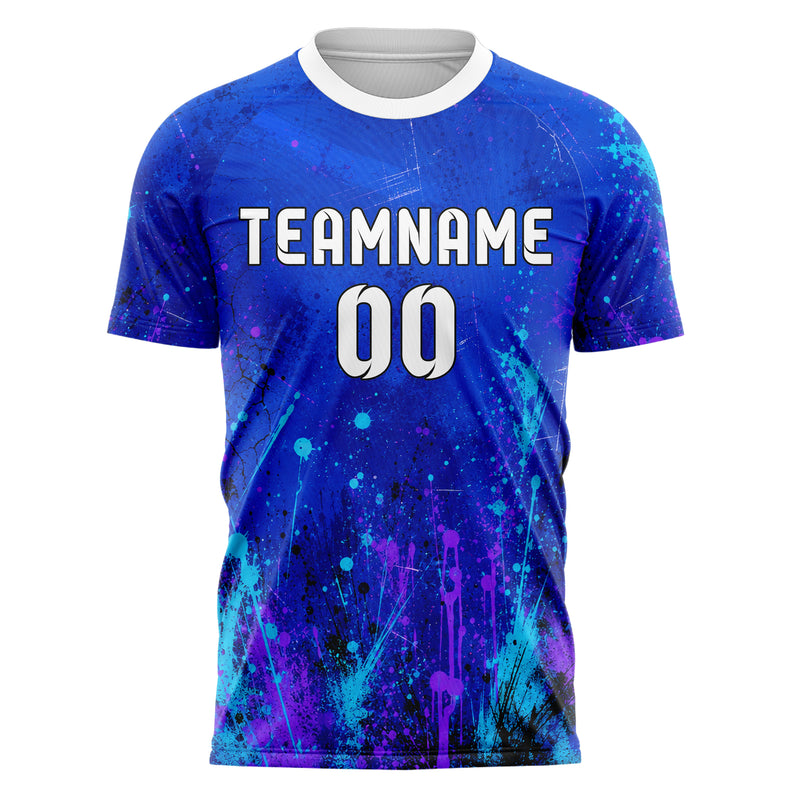 Royalblau lebendiges Graffiti Spray Splatter Design 03-0296 individuelles Fußballtrikot front