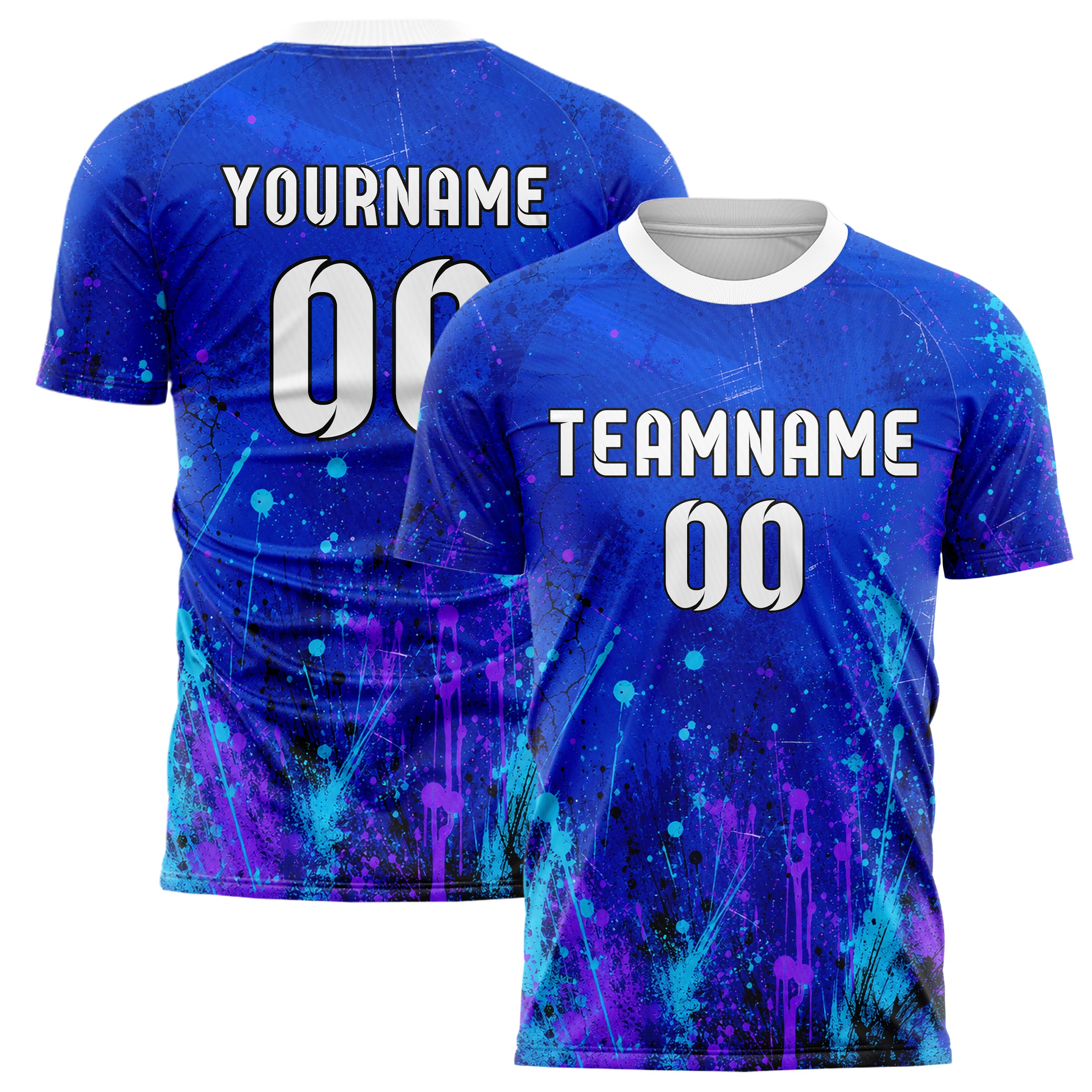 Royalblau lebendiges Graffiti Spray Splatter Design 03-0296 individuelles Fußballtrikot main