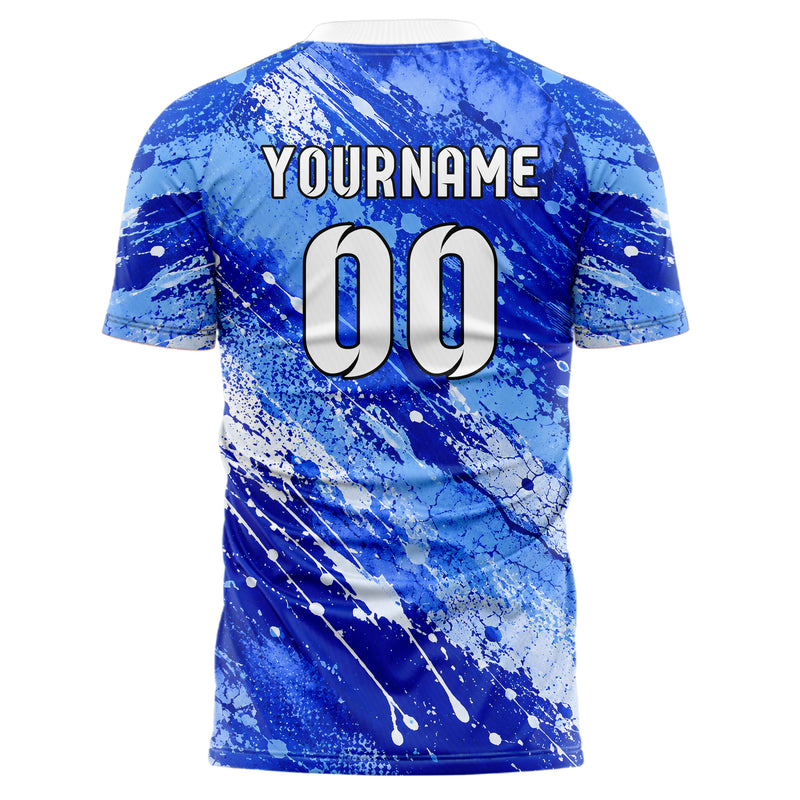 Royalblau lebendiges Graffiti Spray Splatter Design 03-0328 individuelles Fußballtrikot back