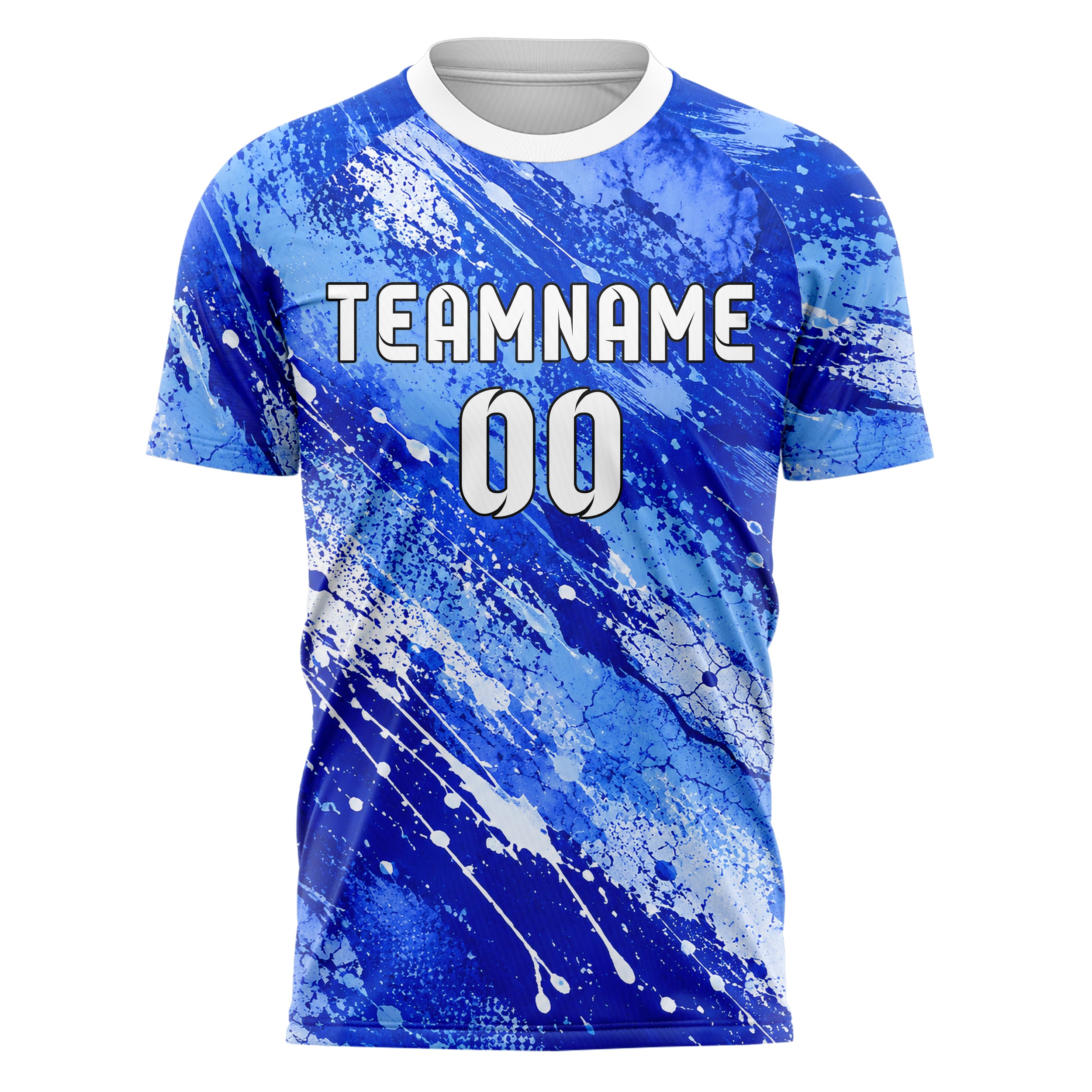 Royalblau lebendiges Graffiti Spray Splatter Design 03-0328 individuelles Fußballtrikot front