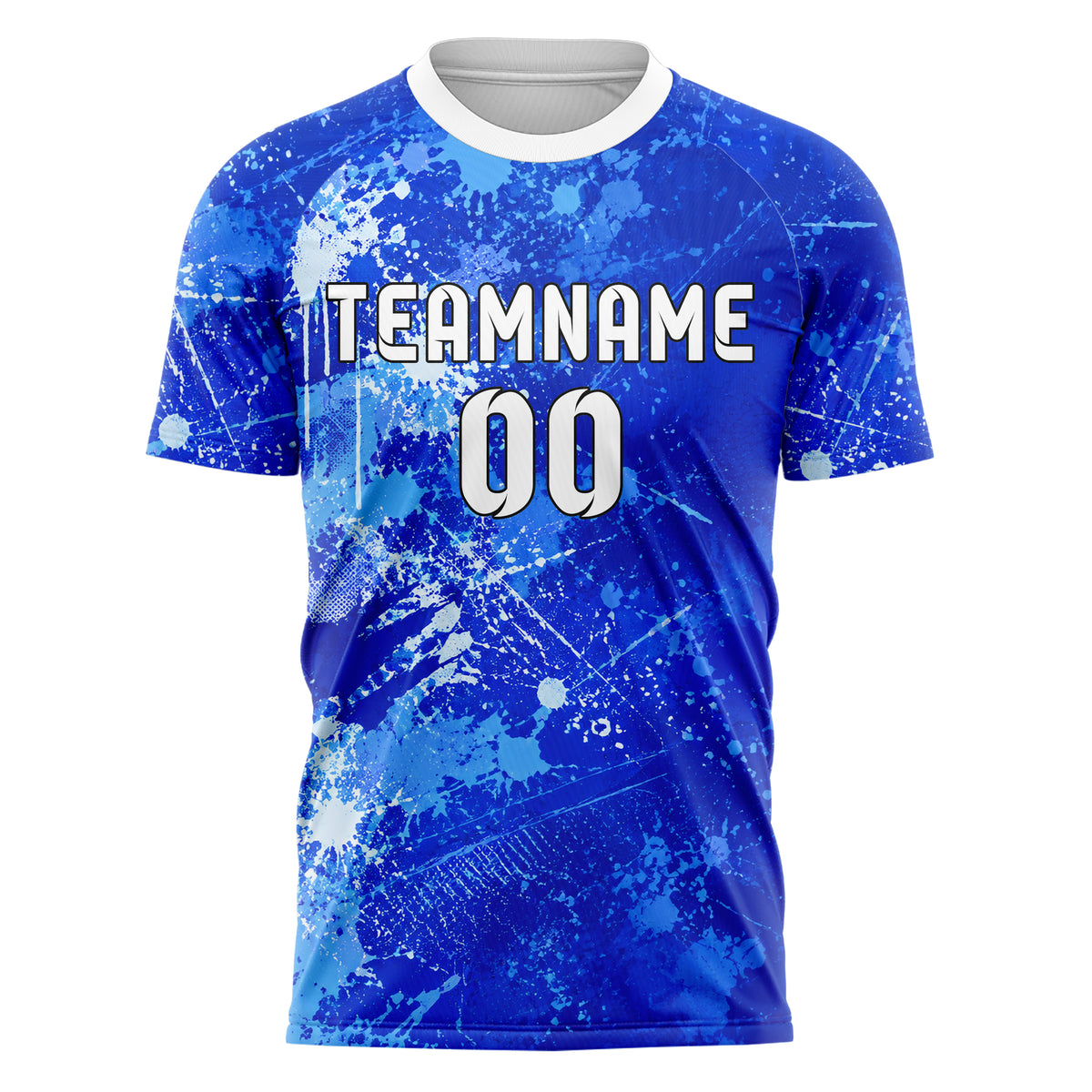 Royalblau lebendiges Graffiti Spray Splatter Design 03-0376 individuelles Fußballtrikot front