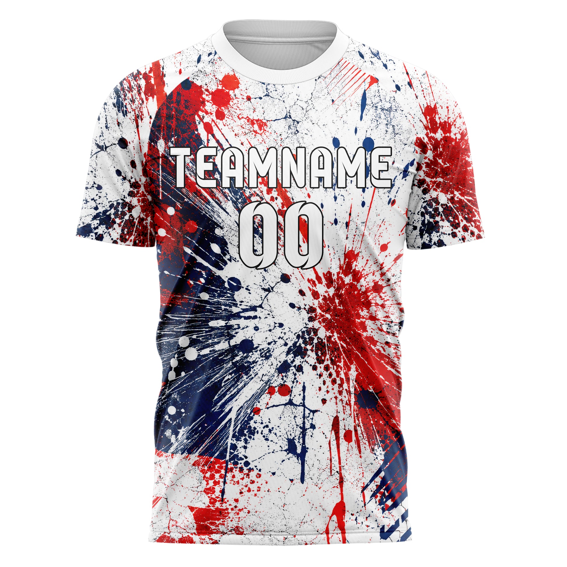 Weiss klassisches Graffiti Center Burst Splatter Design 03-0263 individuelles Fußballtrikot front