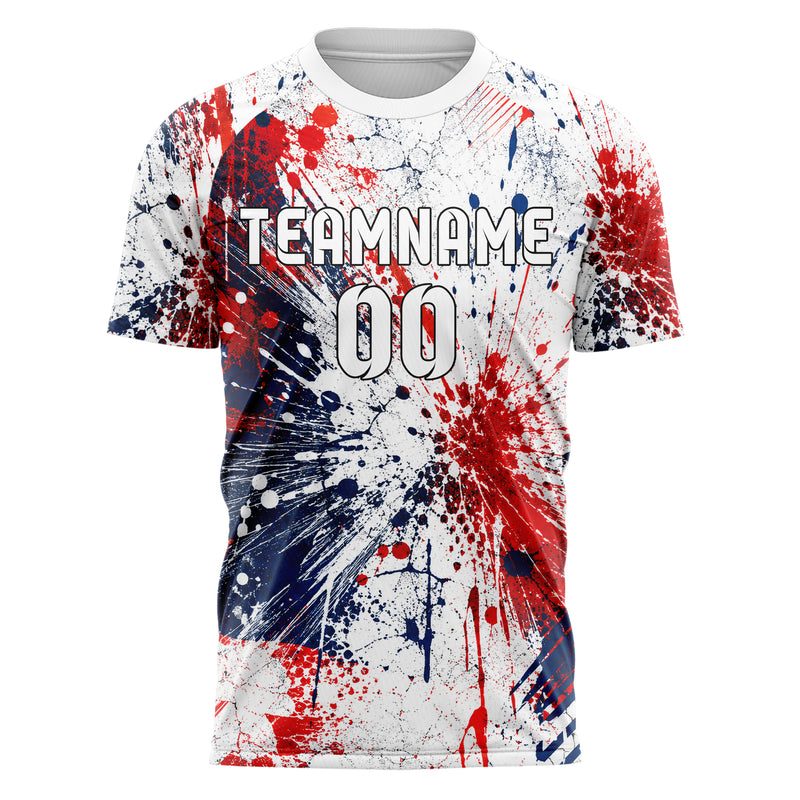 Weiss klassisches Graffiti Center Burst Splatter Design 03-0263 individuelles Fußballtrikot front
