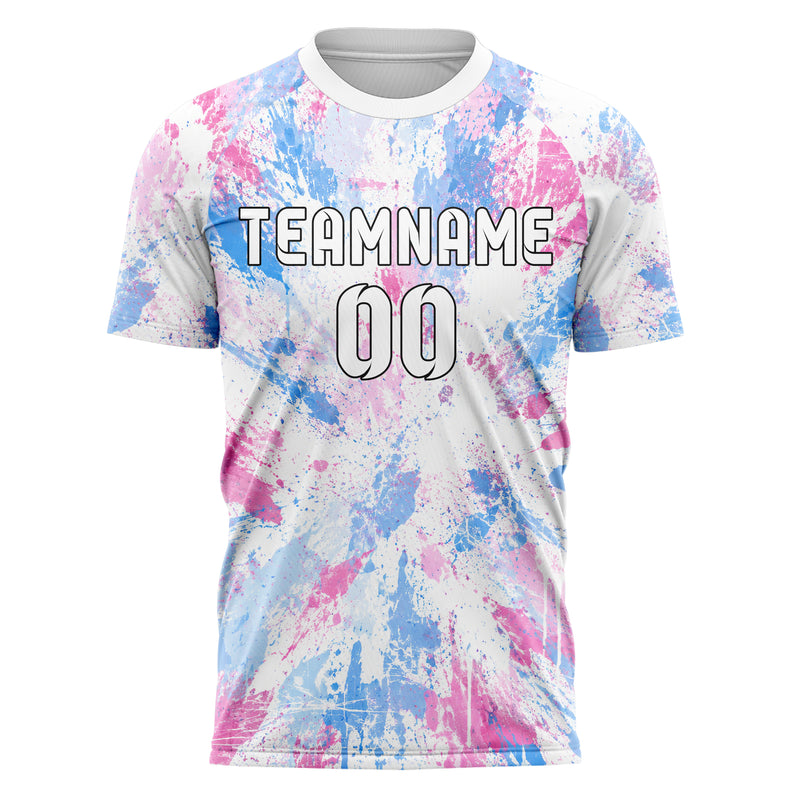 Weiss lebendiges Graffiti Grunge Smear Design 03-0081 individuelles Fußballtrikot front