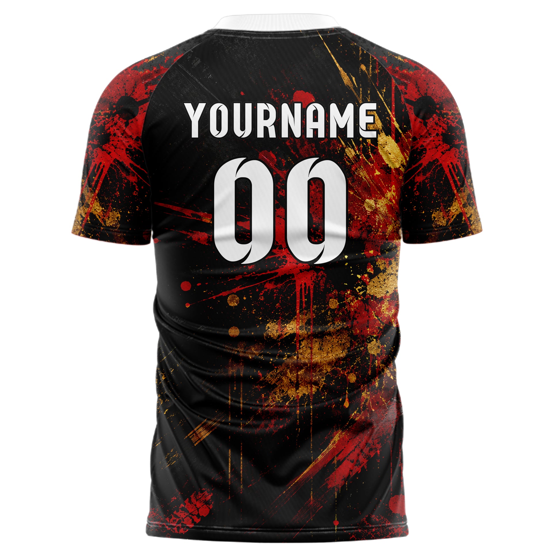 Schwarz dunkles Graffiti Center Burst Splatter Design 03-0103 individuelles Fußballtrikot back
