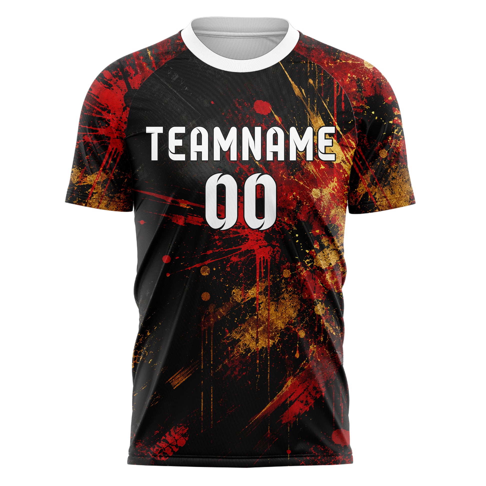Schwarz dunkles Graffiti Center Burst Splatter Design 03-0103 individuelles Fußballtrikot front