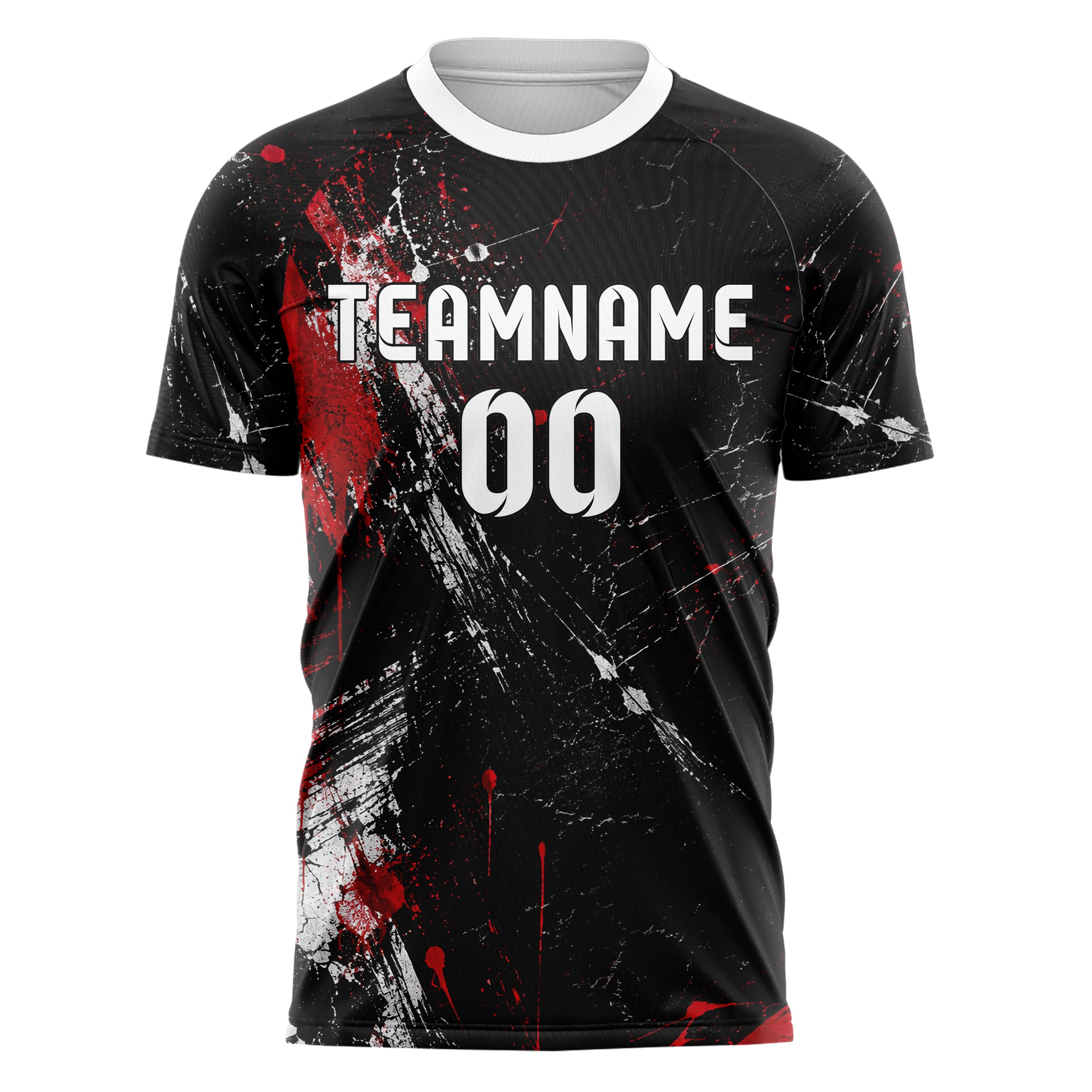 Schwarz dunkles Graffiti Cracked Texture Design 03-0026 individuelles Fußballtrikot front