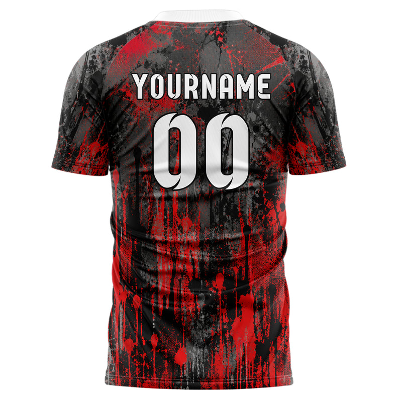 Rot lebendiges Graffiti Drip Paint Design 03-0372 individuelles Fußballtrikot back