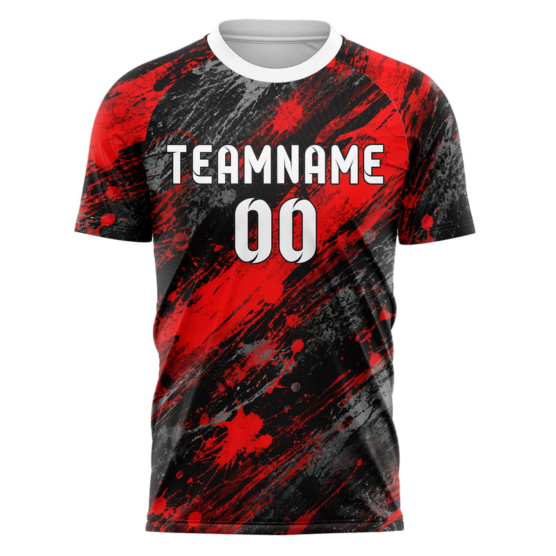 Rot lebendiges Graffiti Grunge Smear Design 03-0201 individuelles Fußballtrikot front