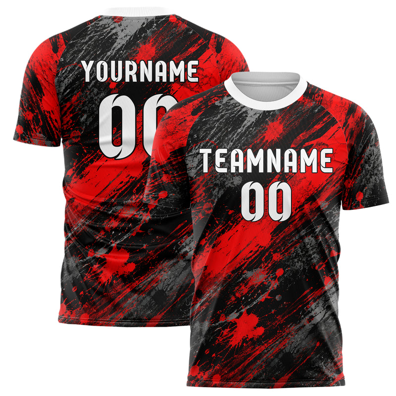 Rot lebendiges Graffiti Grunge Smear Design 03-0201 individuelles Fußballtrikot main