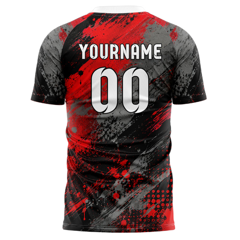 Rot lebendiges Graffiti Grunge Smear Design 03-0321 individuelles Fußballtrikot back
