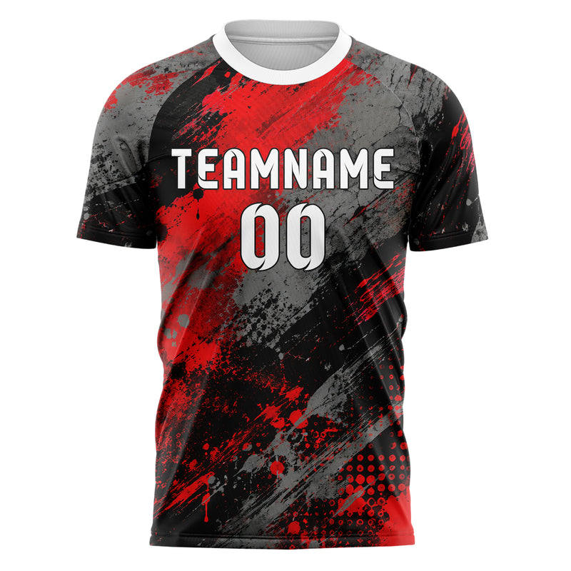 Rot lebendiges Graffiti Grunge Smear Design 03-0321 individuelles Fußballtrikot front