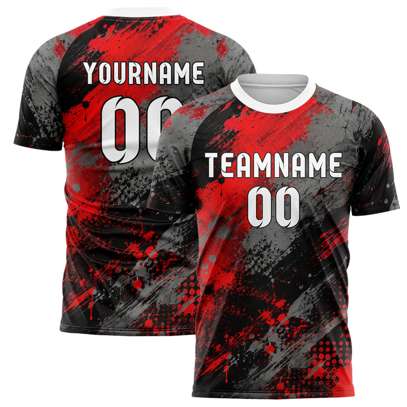 Rot lebendiges Graffiti Grunge Smear Design 03-0321 individuelles Fußballtrikot main