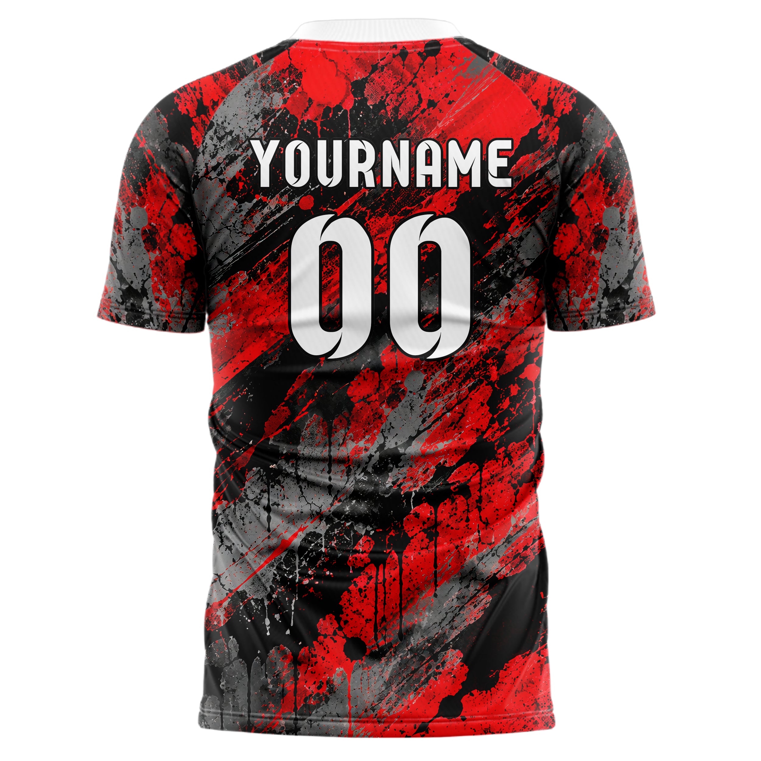 Rot lebendiges Graffiti Spray Splatter Design 03-0144 individuelles Fußballtrikot back