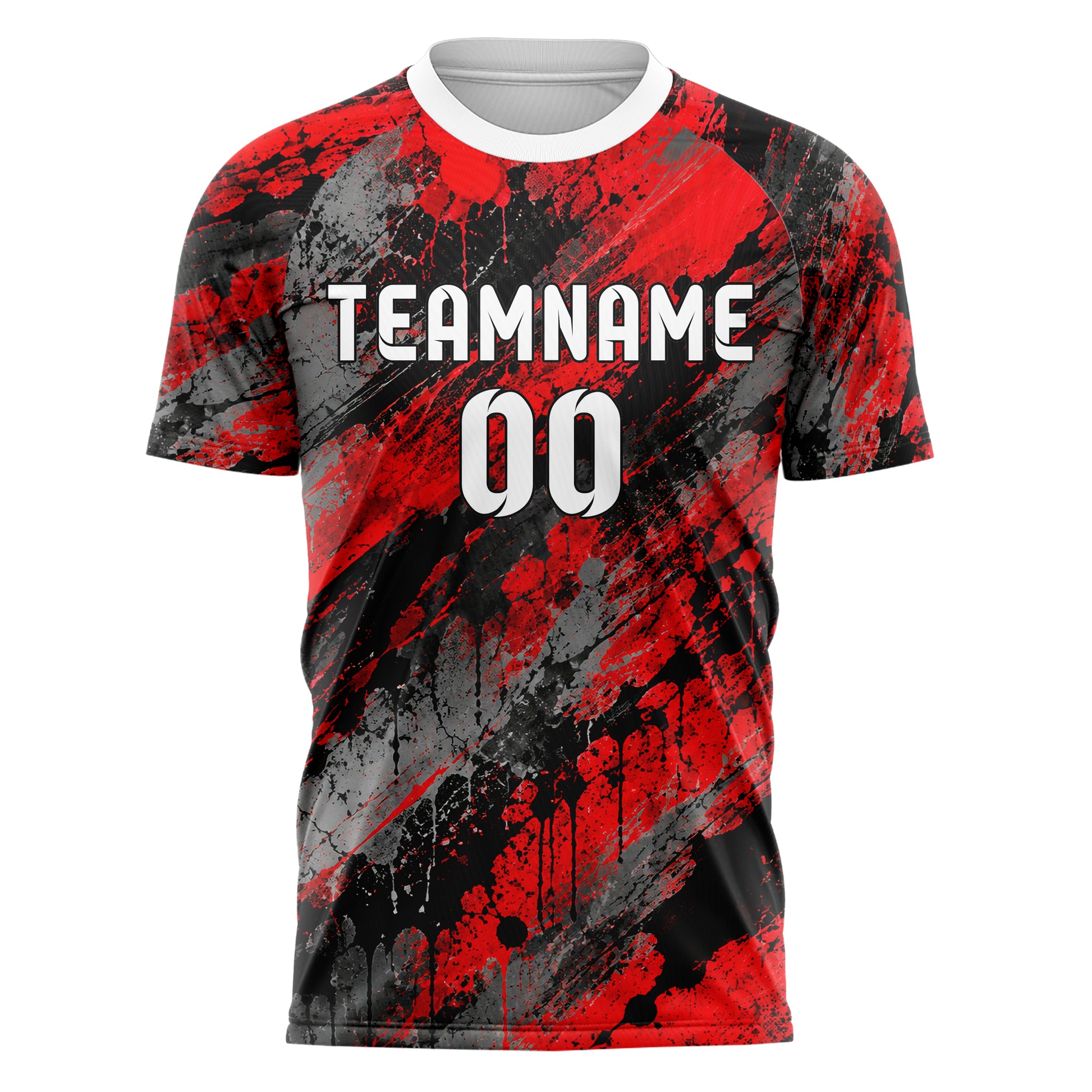 Rot lebendiges Graffiti Spray Splatter Design 03-0144 individuelles Fußballtrikot front