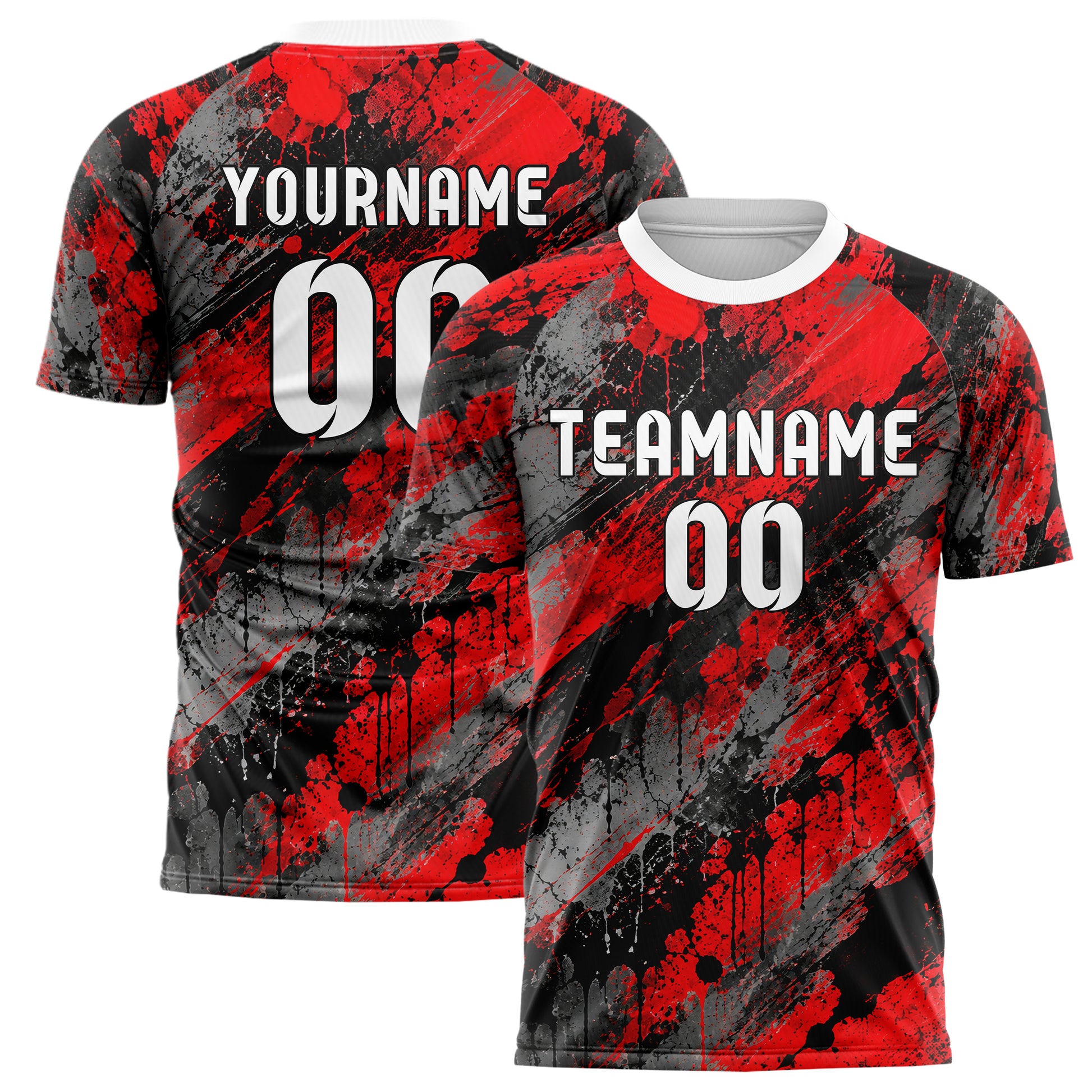 Rot lebendiges Graffiti Spray Splatter Design 03-0144 individuelles Fußballtrikot main