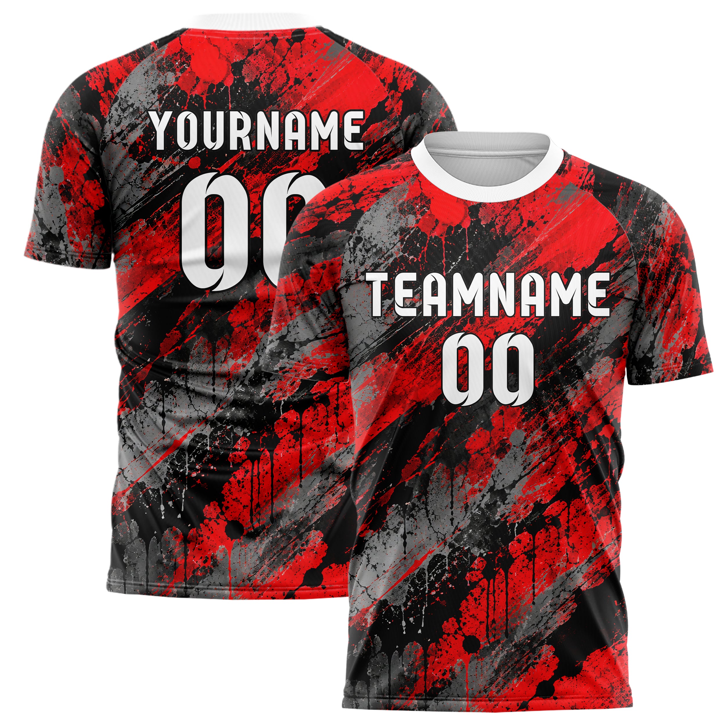 Rot lebendiges Graffiti Spray Splatter Design 03-0144 individuelles Fußballtrikot main