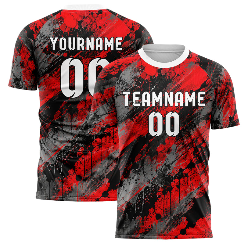 Rot lebendiges Graffiti Spray Splatter Design 03-0144 individuelles Fußballtrikot main