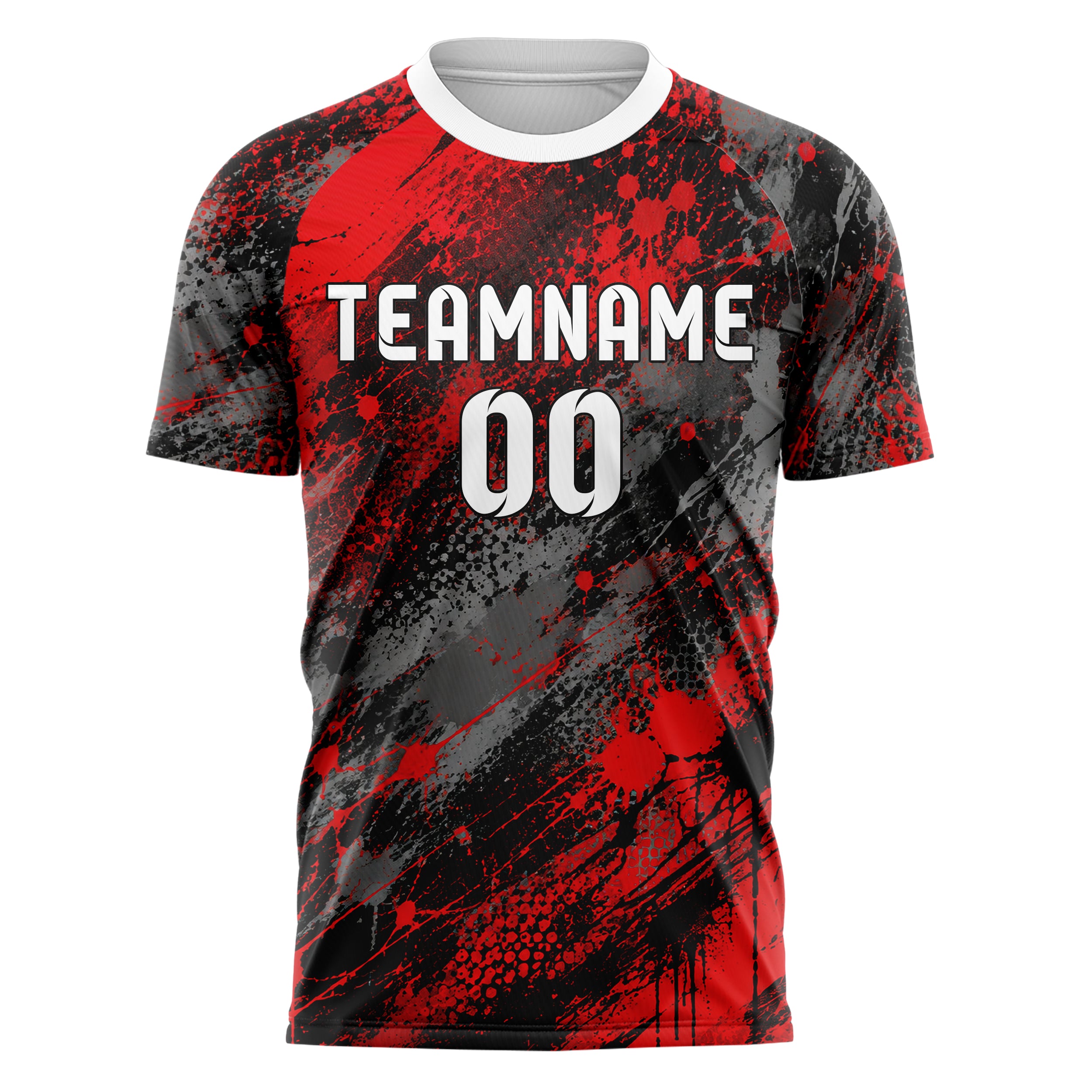 Rot lebendiges Graffiti Spray Splatter Design 03-0192 individuelles Fußballtrikot front