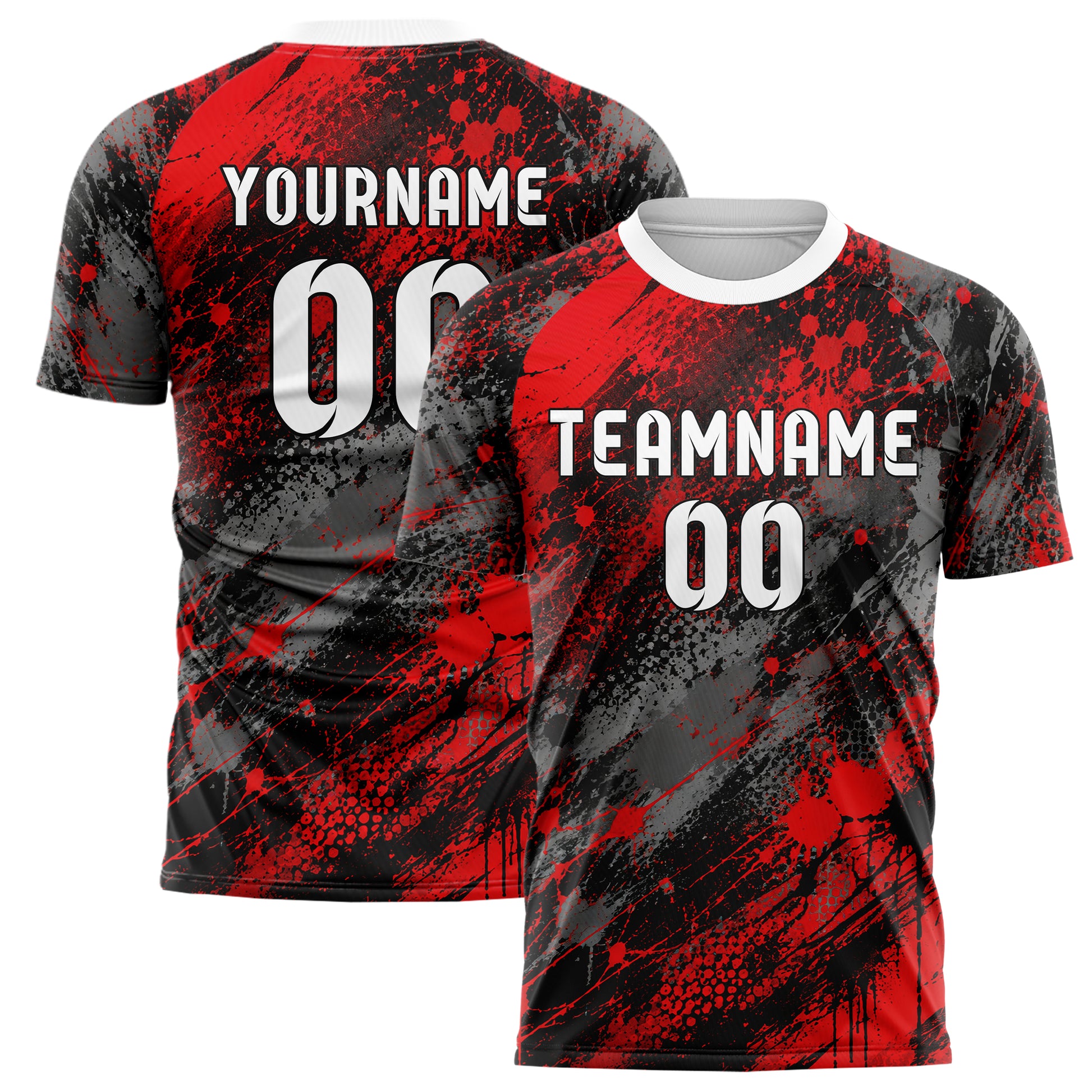 Rot lebendiges Graffiti Spray Splatter Design 03-0192 individuelles Fußballtrikot main