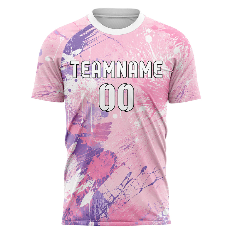 Hellrosa pastelliges Graffiti Center Burst Splatter Design 03-0015 individuelles Fußballtrikot front