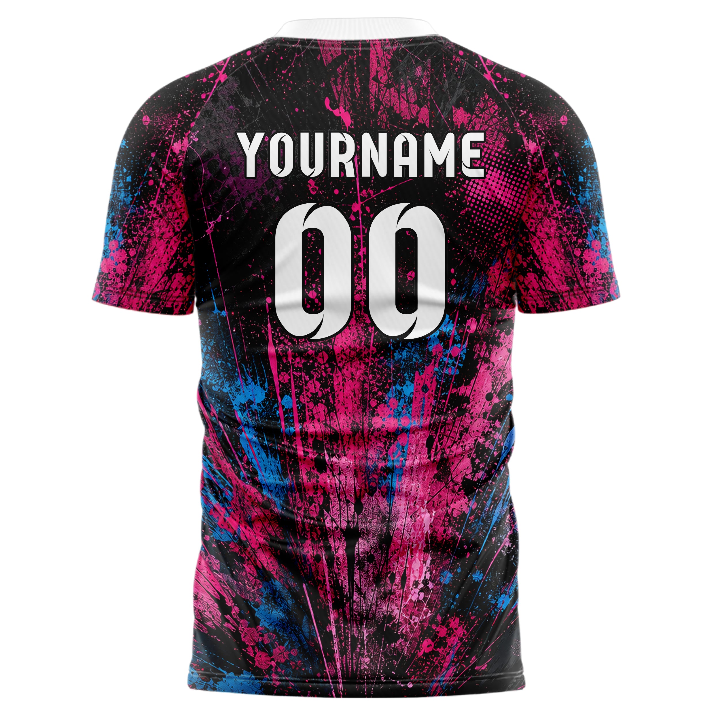 Schwarz lebendiges Graffiti Center Burst Splatter Design 03-0167 individuelles Fußballtrikot back