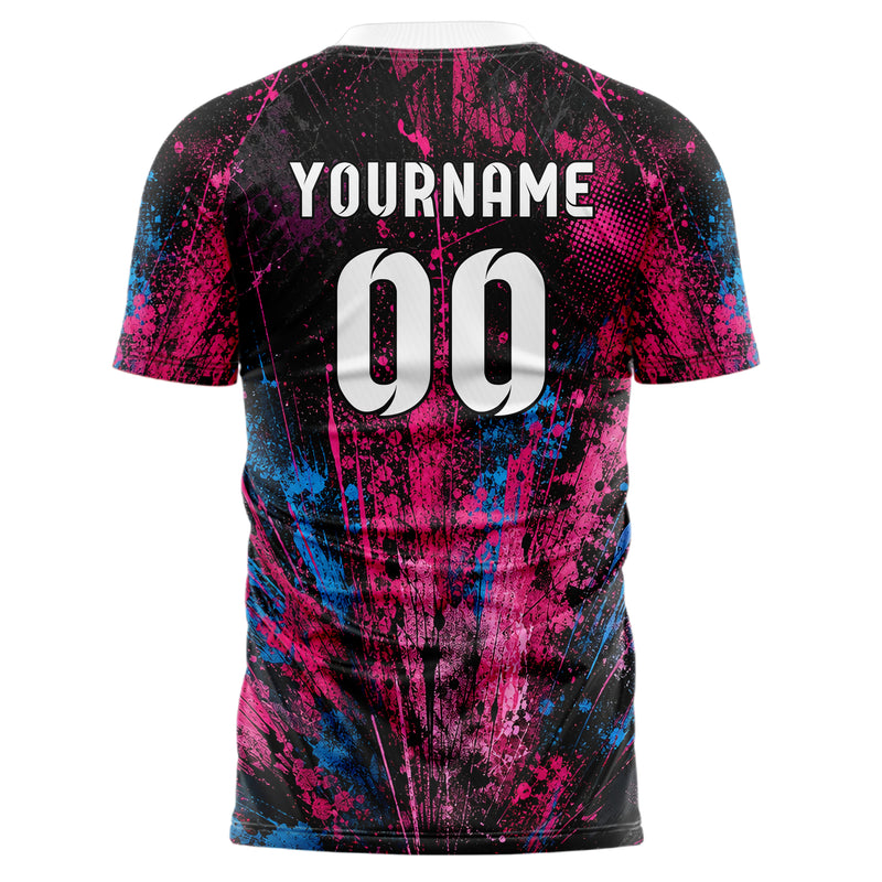 Schwarz lebendiges Graffiti Center Burst Splatter Design 03-0167 individuelles Fußballtrikot back