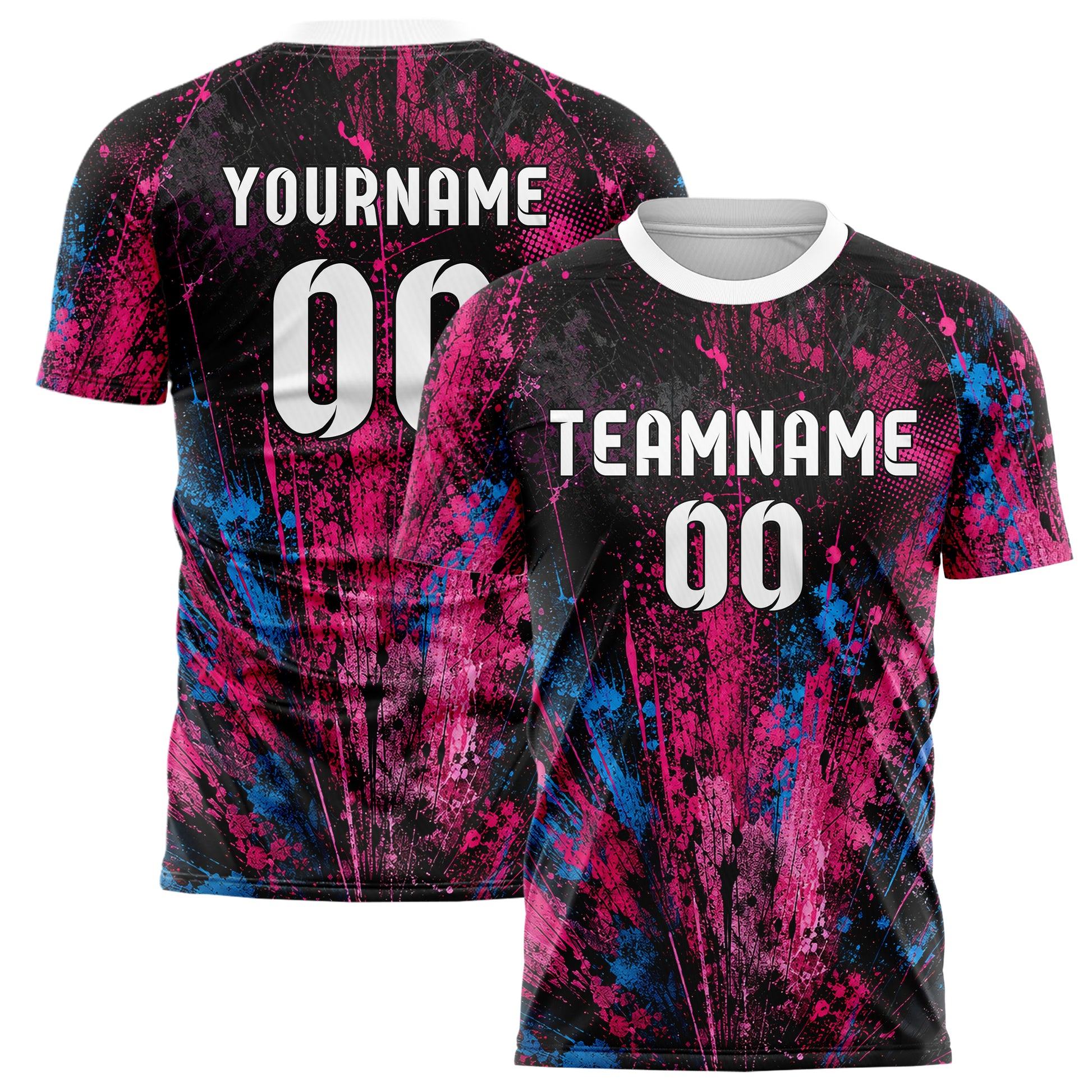 Schwarz lebendiges Graffiti Center Burst Splatter Design 03-0167 individuelles Fußballtrikot main