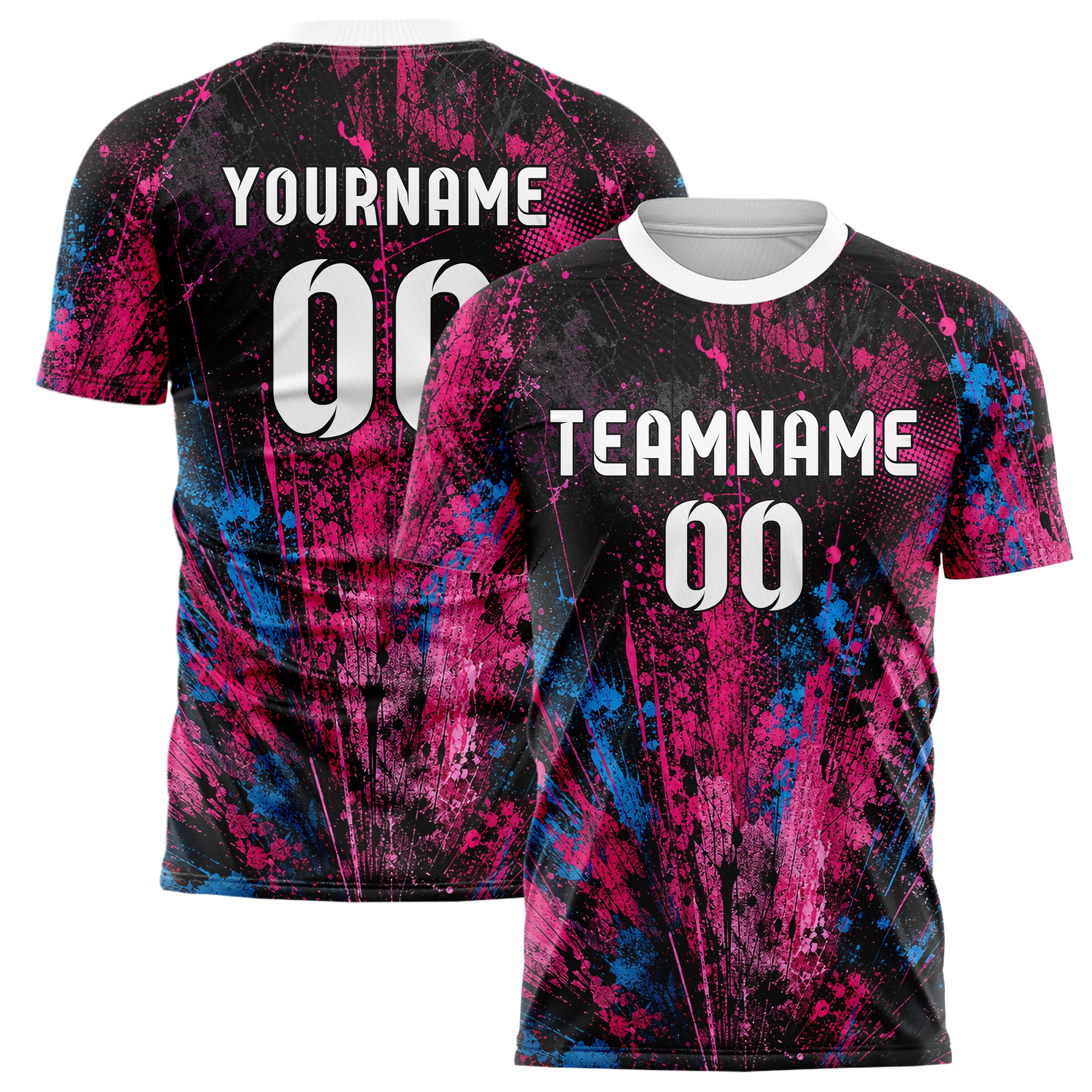 Schwarz lebendiges Graffiti Center Burst Splatter Design 03-0167 individuelles Fußballtrikot main